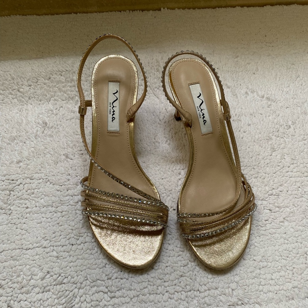 Nina Rhinestone & Gold Strappy Women's Sandals